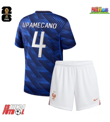 Francia Dayot Upamecano #4 Primera Equipación Niños Mundial 2026 Manga Corta (+ Pantalones cortos)